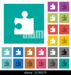 Puzzle multi colored flat icons on plain square backgrounds. Included white and darker icon variations for hover or active effects. Stock Vector