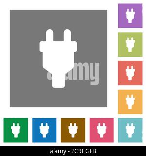 Power connector flat icons on simple color square backgrounds Stock Vector