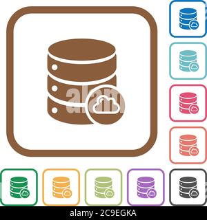 Cloud database simple icons in color rounded square frames on white background Stock Vector