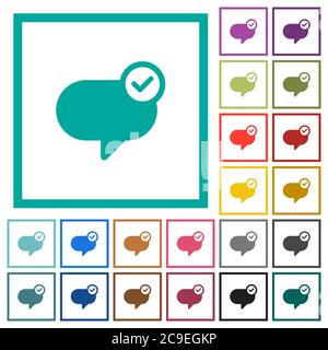 Message sent flat color icons with quadrant frames on white background Stock Vector