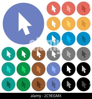 Mouse cursor multi colored flat icons on round backgrounds. Included white, light and dark icon variations for hover and active status effects, and bo Stock Vector