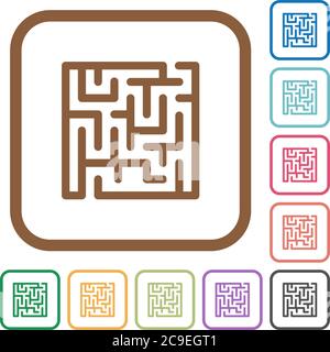 Labyrinth simple icons in color rounded square frames on white background Stock Vector