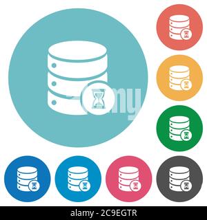 Database working flat white icons on round color backgrounds Stock Vector