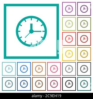 Clock flat color icons with quadrant frames on white background Stock Vector