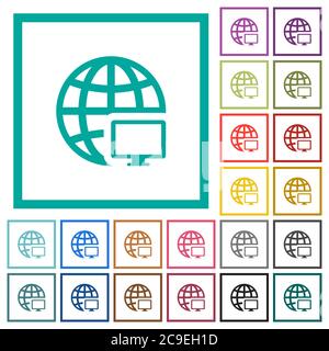 Remote terminal flat color icons with quadrant frames on white background Stock Vector