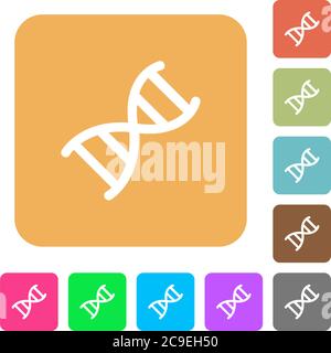 DNA molecule flat icons on rounded square vivid color backgrounds. Stock Vector