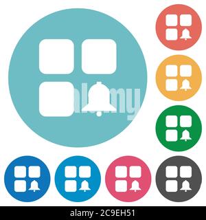 Component alert flat white icons on round color backgrounds Stock Vector