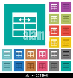 Spreadsheet adjust table column width multi colored flat icons on plain square backgrounds. Included white and darker icon variations for hover or act Stock Vector