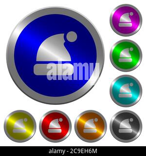 Santa hat icons on round luminous coin-like color steel buttons Stock Vector