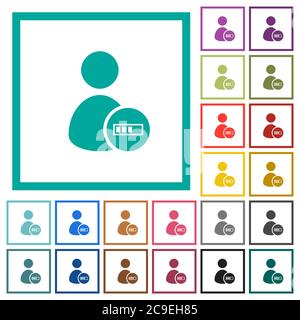 User account processing flat color icons with quadrant frames on white background Stock Vector