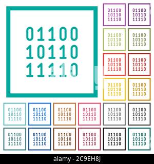 Binary code flat color icons with quadrant frames on white background Stock Vector