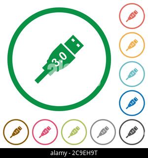 High speed USB flat color icons in round outlines on white background Stock Vector