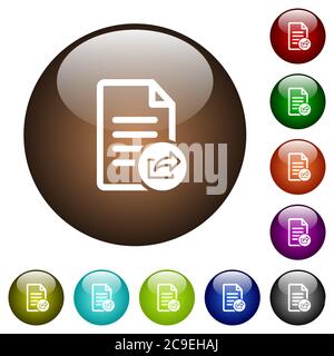 Export document white icons on round color glass buttons Stock Vector