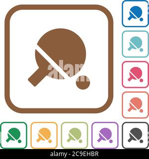 Table tennis simple icons in color rounded square frames on white background Stock Vector