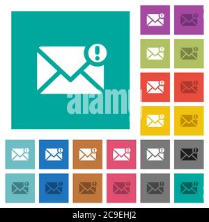 Important message multi colored flat icons on plain square backgrounds. Included white and darker icon variations for hover or active effects. Stock Vector