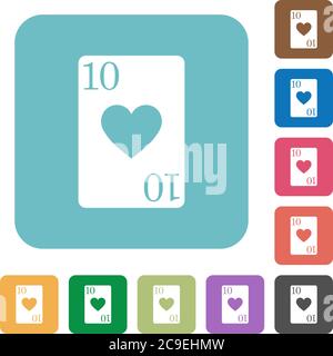 Ten of hearts white flat icons on color rounded square backgrounds Stock Vector