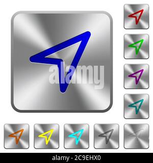 Direction arrow engraved icons on rounded square glossy steel buttons Stock Vector