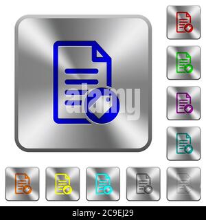 Tagging document engraved icons on rounded square glossy steel buttons Stock Vector