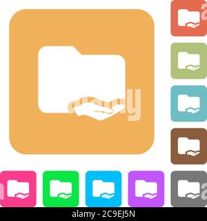 Shared folder flat icons on rounded square vivid color backgrounds. Stock Vector