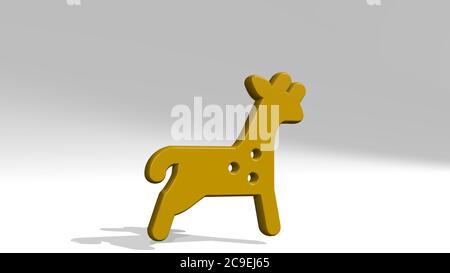 giraffe body made by 3D illustration of a shiny metallic sculpture with the shadow on light background. animal and africa Stock Photo