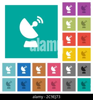 Satellite dish multi colored flat icons on plain square backgrounds. Included white and darker icon variations for hover or active effects. Stock Vector