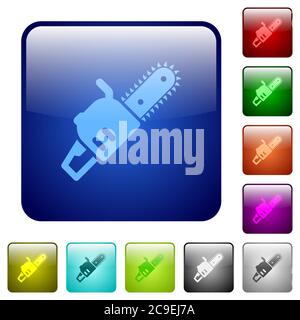 Chainsaw icons in rounded square color glossy button set Stock Vector