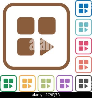 Component play simple icons in color rounded square frames on white background Stock Vector