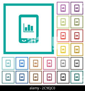 Mobile statistics flat color icons with quadrant frames on white background Stock Vector