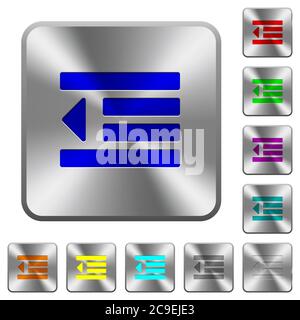 Decrease text indentation engraved icons on rounded square glossy steel buttons Stock Vector