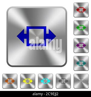 Width tool engraved icons on rounded square glossy steel buttons Stock Vector