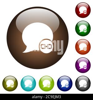 Blog comment attachment white icons on round color glass buttons Stock Vector