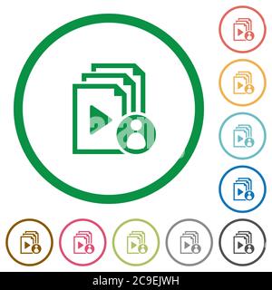 Playlist author flat color icons in round outlines on white background Stock Vector