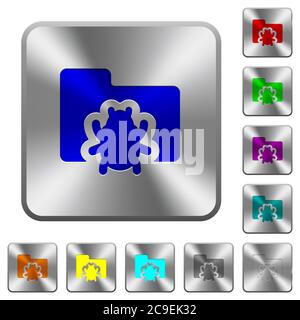 Bug folder engraved icons on rounded square glossy steel buttons Stock Vector