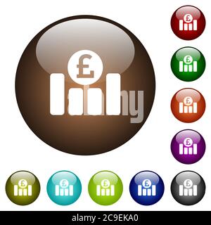 Pound financial graph white icons on round color glass buttons Stock Vector