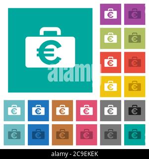 Euro bag multi colored flat icons on plain square backgrounds. Included white and darker icon variations for hover or active effects. Stock Vector
