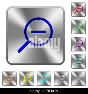 Zoom out engraved icons on rounded square glossy steel buttons Stock Vector