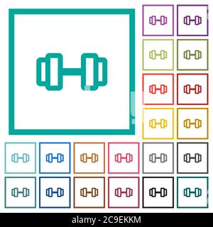 Barbell flat color icons with quadrant frames on white background Stock Vector