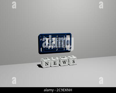 3D graphical image of NEWS vertically along with text built by metallic cubic letters from the top perspective, excellent for the concept presentation and slideshows. illustration and background Stock Photo