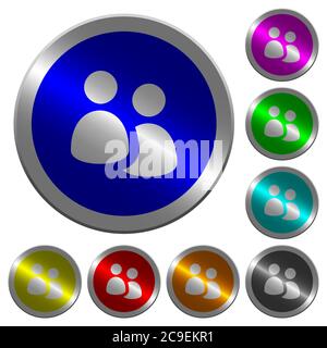User group icons on round luminous coin-like color steel buttons Stock Vector