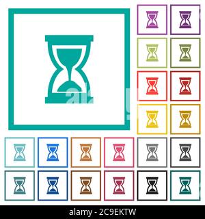 Hourglass flat color icons with quadrant frames on white background Stock Vector