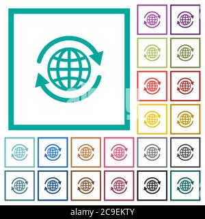 International flat color icons with quadrant frames on white background Stock Vector