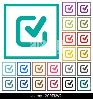 Checkmark flat color icons with quadrant frames on white background Stock Vector