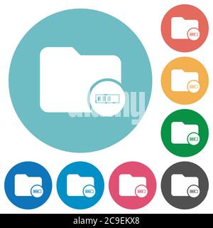 Directory processing flat white icons on round color backgrounds Stock Vector