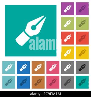Vector pen symbol multi colored flat icons on plain square backgrounds. Included white and darker icon variations for hover or active effects. Stock Vector