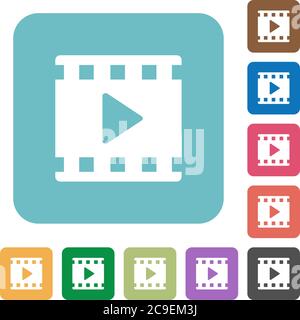 Movie play white flat icons on color rounded square backgrounds Stock Vector