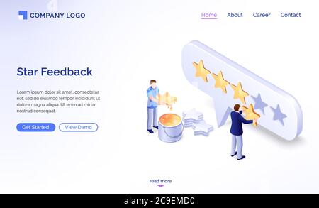 Star feedback model banner. Concept of positive review, rate satisfaction and quality of service or app. Vector landing page of evaluation from customers with gold stars Stock Vector