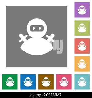 Ninja avatar flat icons on simple color square backgrounds Stock Vector
