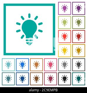 Lighting bulb flat color icons with quadrant frames on white background Stock Vector