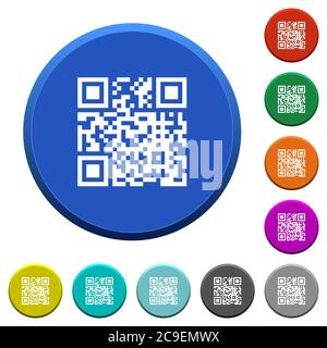 QR code round color beveled buttons with smooth surfaces and flat white icons Stock Vector