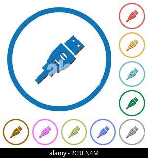 High speed USB flat color vector icons with shadows in round outlines on white background Stock Vector